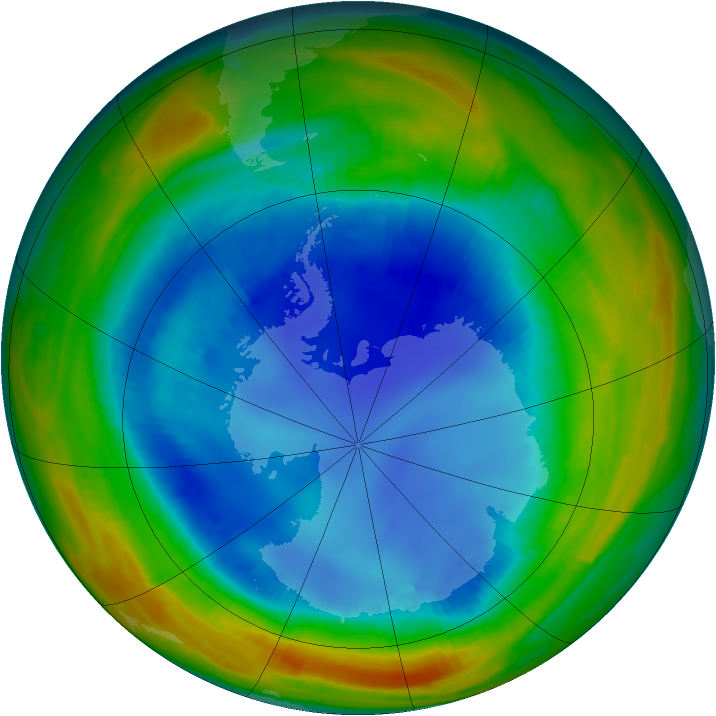Antarctic ozone map for 12 August 1996